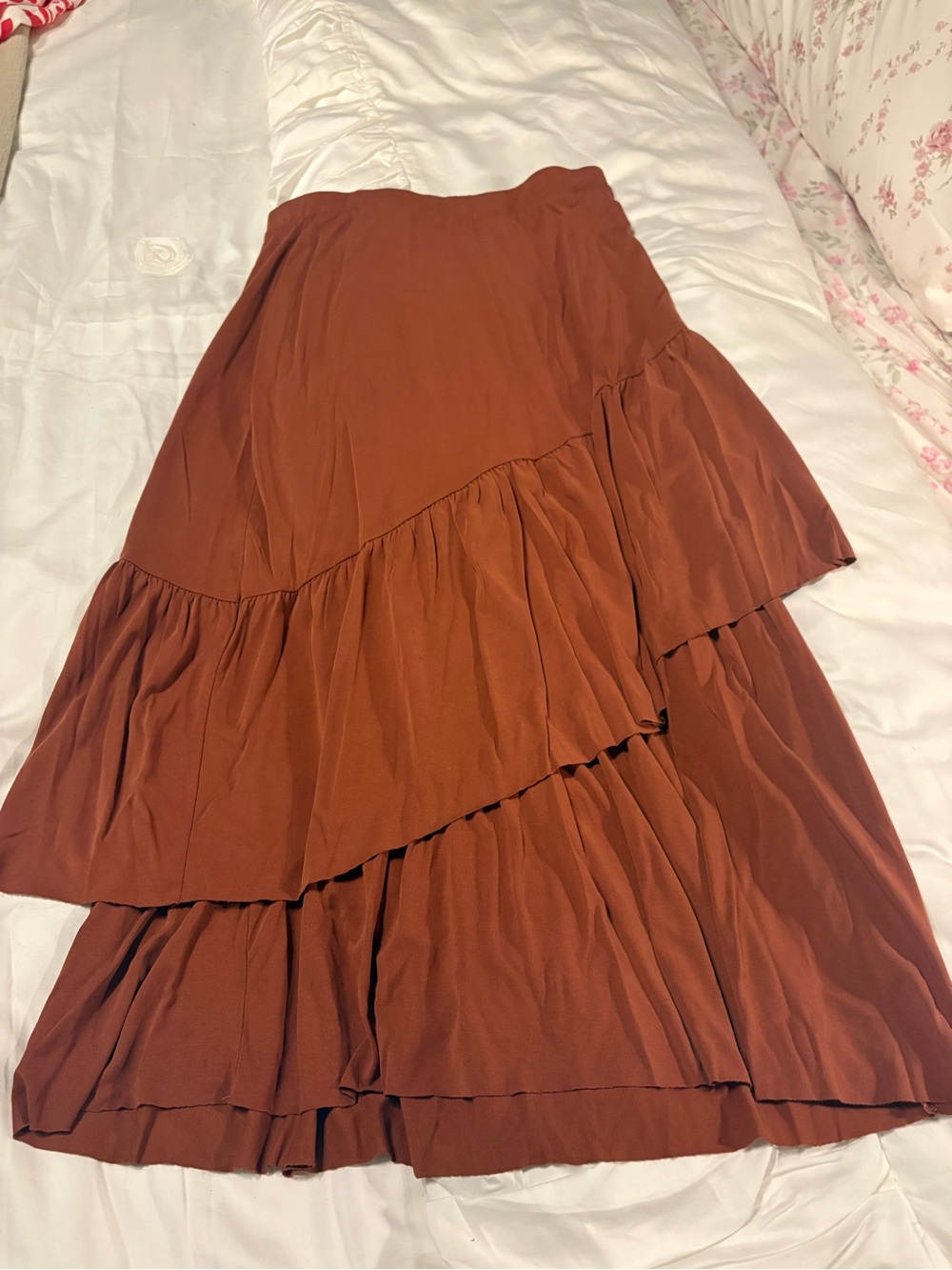 Rust Tiered Midi Skirt - Women